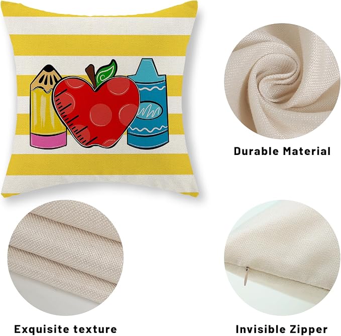 Classroom Pillow Covers 16x16 Inch Set of 2 Yellow Stripes Preppy Throw Pillows Kids Students Back to School Decor Pillowcase Linen Outdoor Decorations Farmhouse Cushion Case for Sofa Home