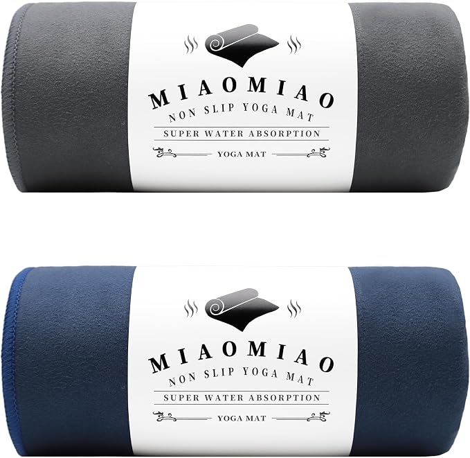 MIAOMIAO 2 Pack Non-Slip Hot Yoga Towel Set,Super Absorbent Microfiber in, 24.5" x 72" - Anti-Slip, Injury Free Design for Pilates, Yoga Mats, Exercise, and Fitness Gear Carbon Grey/Navy Blue