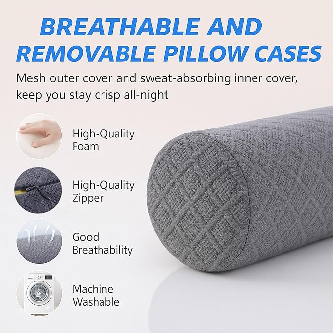 4.7" Neck roll Pillow,Small Round Circle Pillow Cylinder Pillows | Cervical Memory Foam Neck Support Pillows,for Sleeping,Head，Neck,Bed，Back,and Legs Round Neck Support and Yoga Pain Relief