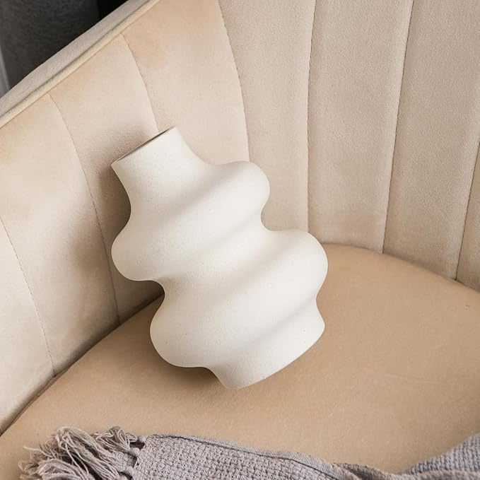 Ceramic Vase Set of 2 - Off White Boho Round Vases, Modern Pampas Vases, Dried Flower Vase Home Decor for Centerpieces Wedding Dinner Table Party Living Room Office Bedroom
