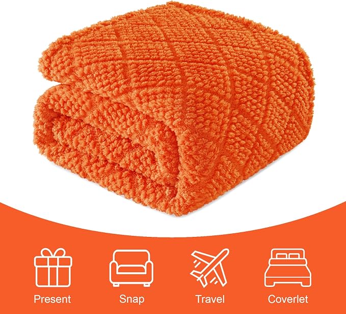Whale Flotilla Soft Fleece Queen Size Blanket for Bed, Burnt Orange | Jacquard Waffle Blankets for Home Decor, Lightweight and Cozy, All Season Suitable, 90x90 Inch
