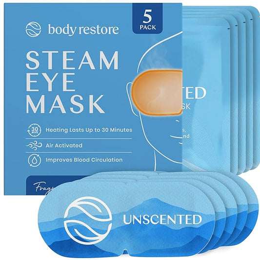Body Restore Heated Eye Mask for Dry Eyes 5 Pack - Boo Basket Stuffers for Women, Self Heating Warm Compress, Christmas Stocking Stuffers, Birthday Gifts, White Elephant, Relaxation - Unscented