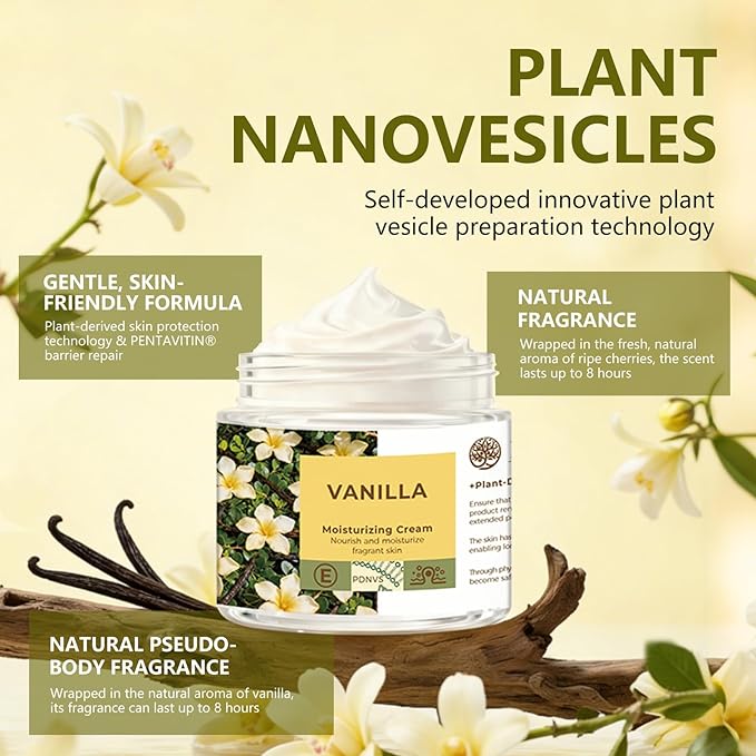 Vanilla Moisturizing Cream - 200ml Plant-Derived Nanovesicles Face & Body Lotion with Shea Butter & Vitamin E, Hydrating Moisturizer for Dry & Sensitive Skin, Body Cream with Vanilla Scent