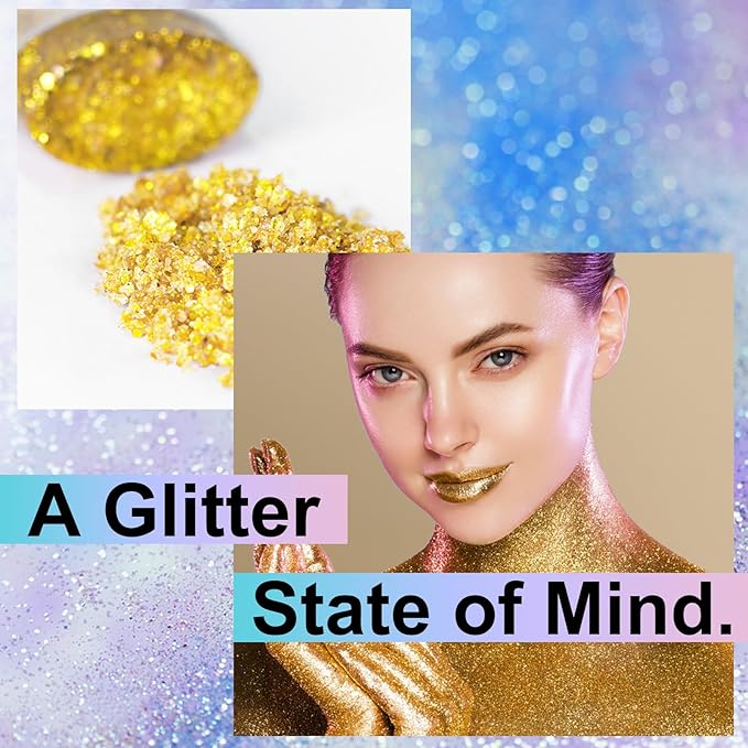 Gold Body Glitter Stick, Face Hair Glitter Makeup, Yellow Chunky Sequins for Carnival & Concerts, Waterproof Shimmer Body Paint for Adults, Women & Kids Rave Accessories, Hair Glitter Gel, 0.56oz