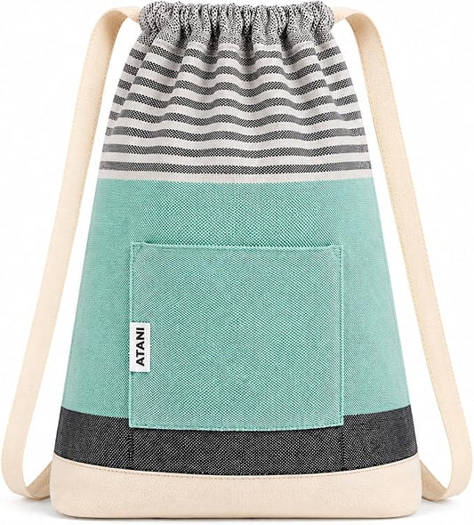 ATANI Turkish Beach Towel (71x39 Inches), Converts to a Bag, Oversized 100% Cotton Bath Towels Lightweight Quick-Dry Beach Blanket for Travel, Picnic, Camping, Yoga and Pool (Green x Black)