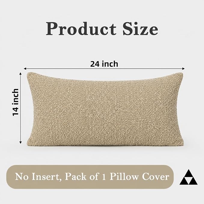 JoraLion 14x24 inch Boucle Lumbar Pillow Cover, Camel Woven Texture Neutral Long Pillow Cover Breathable Cushion Case for Couch Sofa Bed Living Room Home Decor (Cover Only)