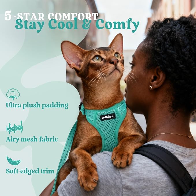 rabbitgoo Cat Harness and Leash, Easy-on with Neck Buckle, Green