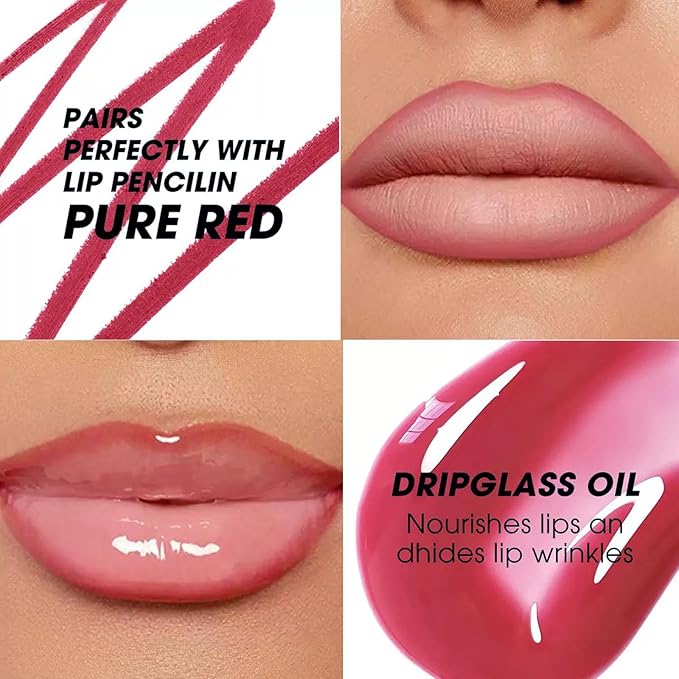 Pink Lip Liner Lip Gloss Set for Women, Waterproof Lip Kit with Lip Oil Lip Liner Pencil, Hydrating Long-Lasting Lipgloss Lip Pencil, High Pigment Non-Sticky lip liner Stain Lipliner (09# Pink)