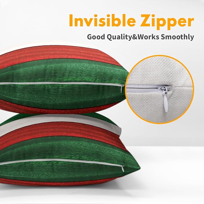 Kawani Vintage Wood Christmas Pillow Covers 22x22 Inches, 2 Pcs Red Green Rustic Wooden Xmas Decorative Pillowcase Cotton Linen Square Cushion Case for for Home Holiday Party Sofa Couch