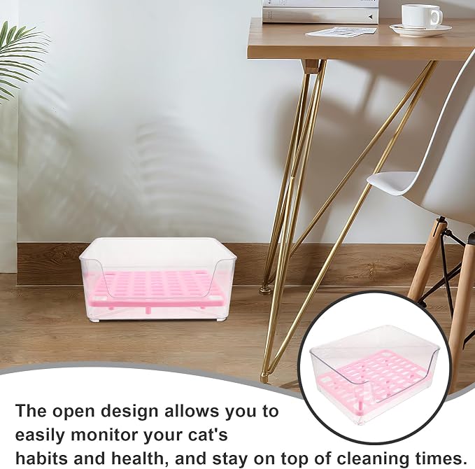 Beaupretty Acrylic High-Sided Cat Litter Box with Splash Guard Medium Pink Kitten Litter Pan Potty for Indoor Cats Portable Pet Toilet for Supply and Housebreaking