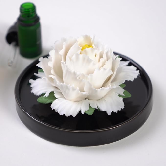 Passive Diffuser Ceramic Flower Aromatherapy – Exquisite Handcrafted Ceramic Decorative Essential Oil Diffuser for Office Desk, Home, and Yoga, with Robust Gift Box Packaging (Yellow Peony)