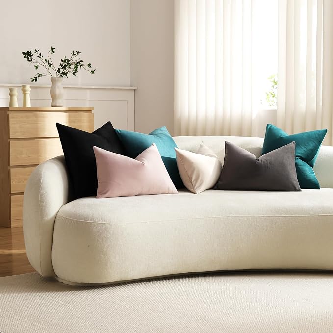 Lumbar Pillow Covers 12x20 Light Pink: Pack of 2 Cozy Soft Velvet Rectangular Modern Luxury Decorative Throw Pillow Cases for Sofa Couch Living Room Bed Home Decor