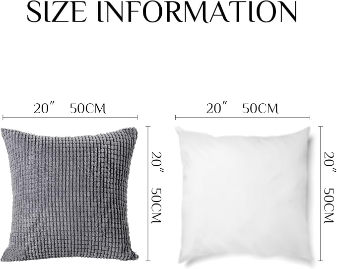 Softalker Corduroy Decorative Throw Pillow Covers 20x20, 2 Pack, Dark Grey | Soft Boho Striped Pillow Cases, Couch Fluffy Cushion Covers for Farmhouse Home Decor Bed Living Room
