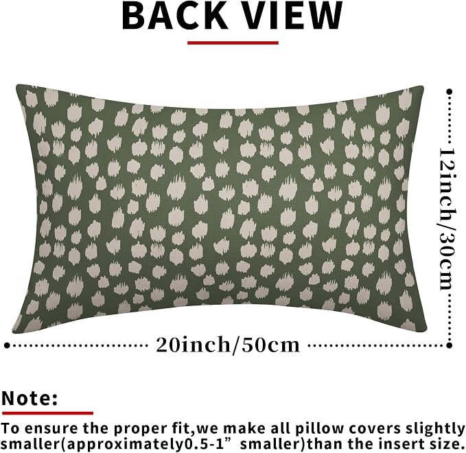 Dark Sage Green Cream Dots Lumbar Pillow Covers 12x20 Set of 2 Boho Design Polka Dot Print Throw Pillows Modern Outdoor Decorative Pillowcase Rectangle Linen Cushion Cases Decor for Sofa Couch Bed