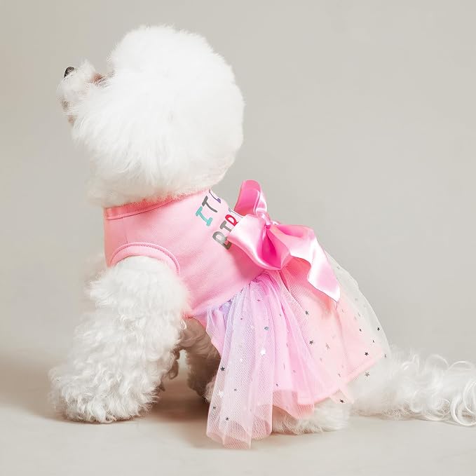 PUPTECK Cute Princess Dog Dress for Birthday Puppy Clothes Outfits Pink S | Puppy Doggie Cat Pet Outfit Apparel Costume for Birthday Party Holiday Photoshoot for Small Medium Large Dogs