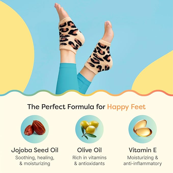 ZenToes Moisturizing Socks for Cracked Heel Treatment, Vitamin E, Olive Oil and Jojoba Oil Heel Socks, Stocking Stuffers for Women, Spa Self Care Gifts for Women (Cheetah, Regular)