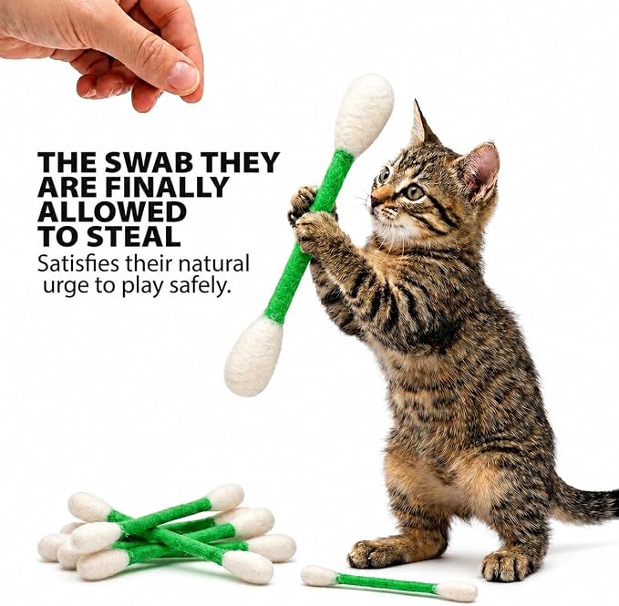 Glaciart One Swabs Cat Toys with Catnip - 6 Pk | Durable for Chew, Cute Cat Toys Interactive Kitty for Boredom, Exercise, & Play | Filled w/Organic Catnip for Anxiety & as Digestive Aid | Gift Idea