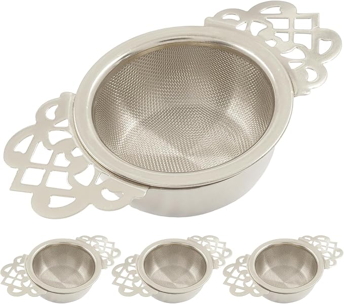 4 Pack Tea Strainer Bowl,Stainless Steel Small Tea Strainers Fine Mesh Loose Tea Infusers,Ideal Tea Filter for 2.5-4 Inch Cup Mouth/Tea Lovers(Silver)