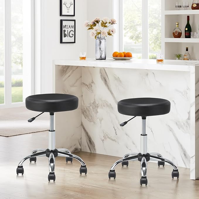 Set of 2 Round Rolling Stool Swivel with Wheels Adjustable Height Heavy Duty Wide Seat Drafting Stool Chair for Office Salon Massage Spa Medical Tattoo Beauty 2 Pack