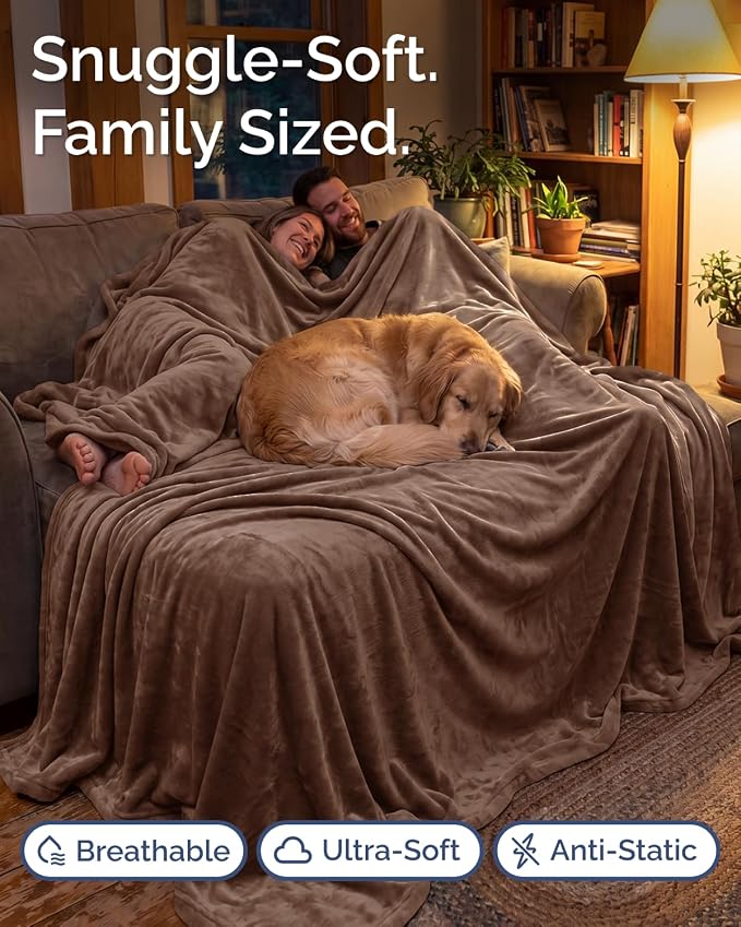 Ultra Soft Fleece Blanket Giant Blanket Size - Flannel Fleece Luxury Blanket - Lightweight for Couch Bed Chair - Thick, Warm and Breathable - All Season Cozy, Brown