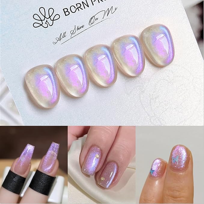 Born Pretty Purple Auroras Cat Magnetic Eye Gel, Fall Winter Mermaid Shiny Effect Soak Off Nail Art Salon Manicure Home Gift 15ml