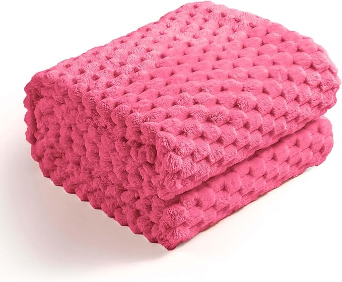 Excervent Hexagon Jacquard Throw Blanket for Bed, 50x70 Inches, Hot Pink | Decorative Fuzzy Flannel Fleece Throw Blanket for Sofa Bed Couch, Super Soft Cozy, Suitable for All Seasons