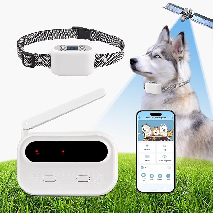 GPS Wireless Dog Fence System with App Control - No Subscription & No Wire, up to 984 FT IPX7 Waterproof Electric Pet Containment Collar Support up to 5 Dogs(White)