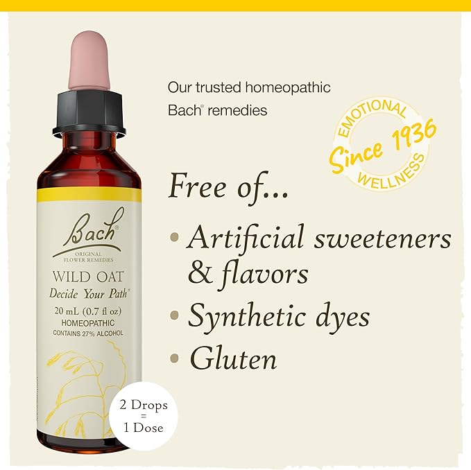 Bach Original Flower Remedies, Wild Oat - Decide Your Path - Natural Homeopathic Flower Essence for Emotional Balance - Vegan, Gluten Free, Sugar Free - 20mL Dropper