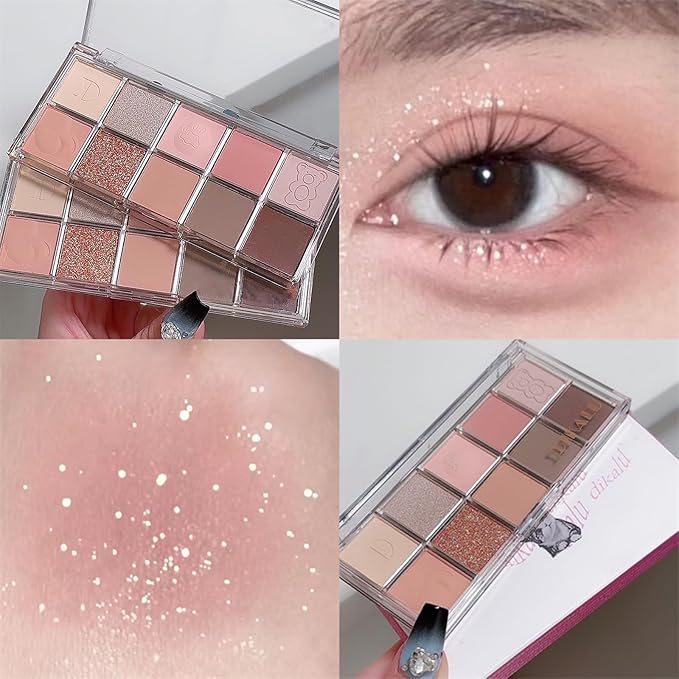 Erinde 10 Colors Eyeshadow Palette Makeup - Matte Shimmer Glitter Eye Shadow, Ultra-Blendable, High Pigmented, Naturing-Looking, Neutral Nude Eyeshadow Pallet with Professional Brush,17