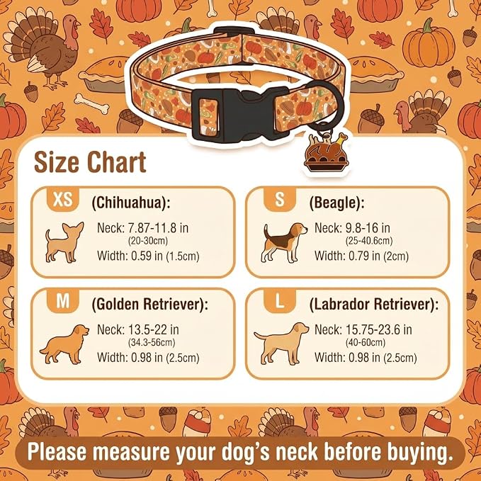Fall Dog Collar, Thanksgiving Dog Collar for Small Dog, S