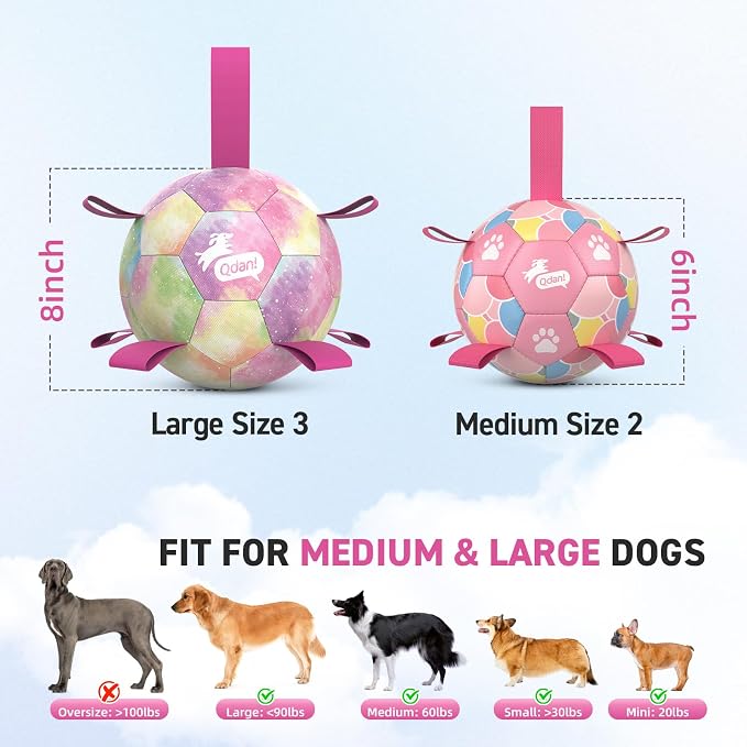 QDAN Dog Soccer Ball Toy with Strap, Pastel Color Puppy Toys Gifts, 6 Inch
