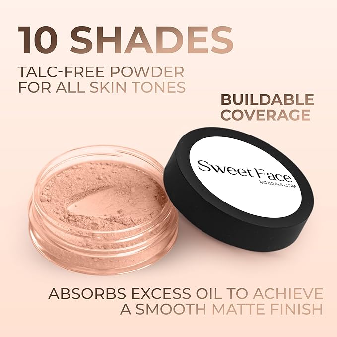 LIGHT TAN FOUNDATION (20g Mid Size Sifter Jar) – Matte Mineral Loose Powder Foundation – Buildable Coverage, Natural Look – Sweet Face Minerals SPF 30
