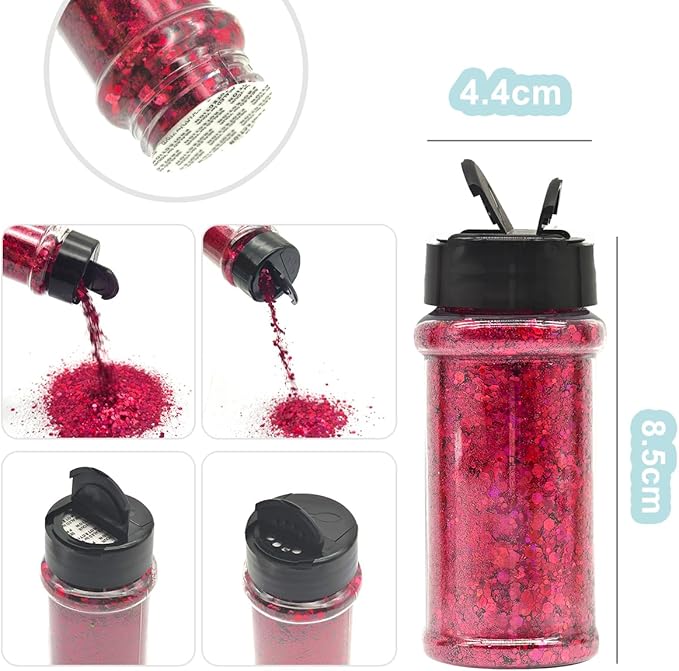 Rose Pink - Craft Glitter - 2oz Glitter Shaker Bright Colorful Holographic Mix Chunky Body Glitter Bulk Wholesale 24 Colors in Shaker Cosmetic Glitter EBLB912
