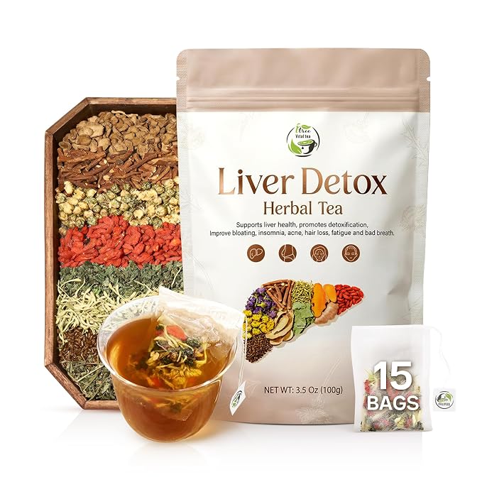 Liver Detox Herbal Tea, Liver Cleanse Detox Tea Blend with Milk Thistle, Dandelion Root, Chrysanthemum Natural Ingredients Herbal Tea, Vegan Caffeine-Free (1 Pack/15 Bags)