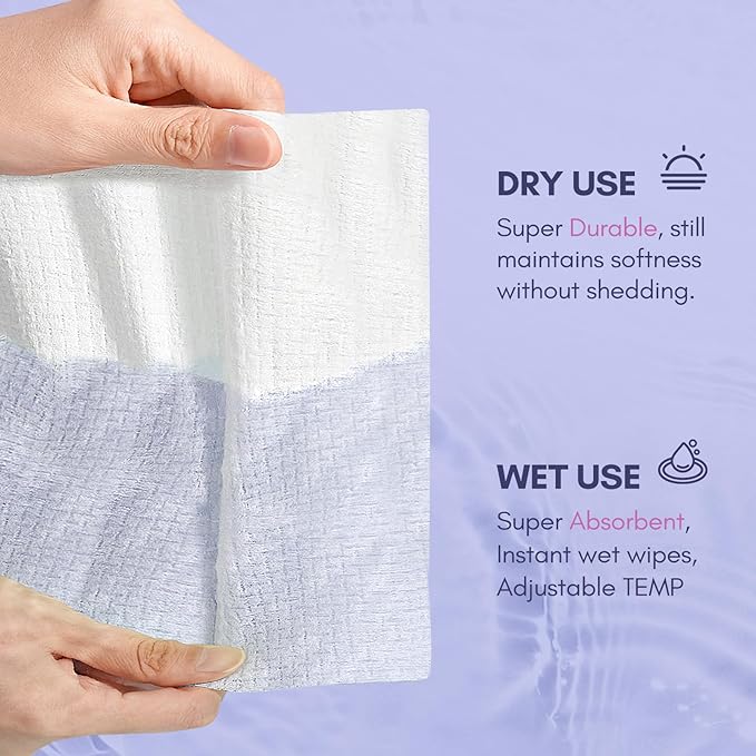 PoeticEHome Disposable Face Towel - Extra Thick Cotton Tissue Facial Cleansing Dry Wipes - Biodegradable Makeup Removing & Surface Cleaning Cloths, 2-Pack