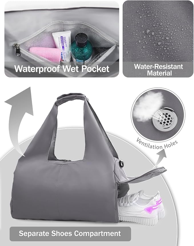 RHDZO Gym Bag for Women with Shoe Compartment Yoga Mat Bag with Wet Pocket and Water Bottle Holder Weekender Bag with Strap