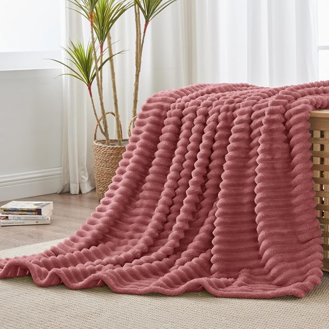 BEDELITE Striped Fleece Throw Blanket, Brick Dust, 50"x60" | 300GSM Microfiber Fleece, Soft Cozy, Lightweight Warm, Double-Sided Plush, Machine Washable, Gift, Room Decor, for Couch Sofa