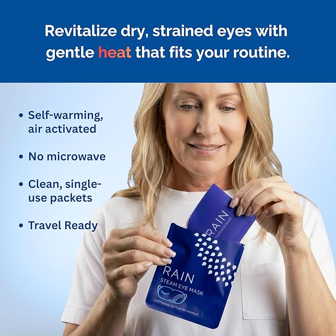 Rain Heated Eye Mask for Dry Eyes - Steam Eye Mask - Self Heating Warm Compress for Dry Eyes Relief, Stye Treatment, Moist Heat - Disposable, Unscented, No Microwave, Travel Ready, Spa (20 Masks)