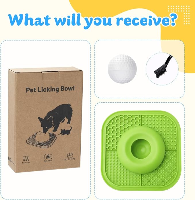 Slow Feeder Dog Bowls & Lick Mat for Liquid and Thick Treat, Anti-Slip Dog Lick Bowl with Interactive Rolling Ball, 5/6 Cup Pup Licking Toy for Large Medium Small Dogs and Cats Green