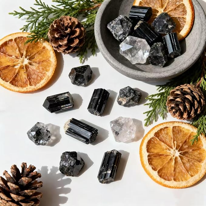 Bulk Raw Crystals - Beginner DIY Healing Crystal Set, 0.6-1.2” Natural Unpolished Gemstones for Terrarium, Meditation, Tarot, Grids, Aroma Stone, 0.45lb (Black Tourmaline-L)