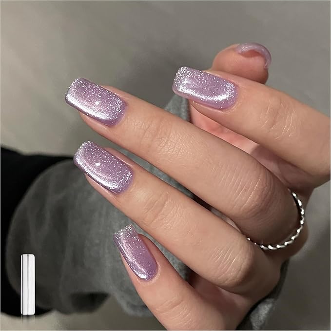 GAOY Jelly Purple Cat Eye Gel Nail Polish, 16ml Glitter Holographic Nail Polish with Magnet, Reflective Translucent UV Gel, 3043 Violet Shimmer
