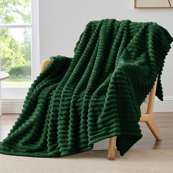 BEDELITE Striped Fleece Throw Blanket, Forest Green, 50"x60" | 300GSM Microfiber Fleece, Soft Cozy, Lightweight Warm, Double-Sided Plush, Machine Washable, Gift, Room Decor, for Couch Sofa