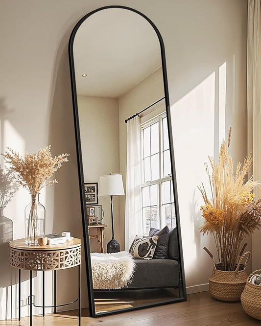 Arched Full Length Mirror with Stand, Black Floor Mirror | Aluminium alloy frame with HD float glass for distortion-free reflection. Free standing or wall mounted.