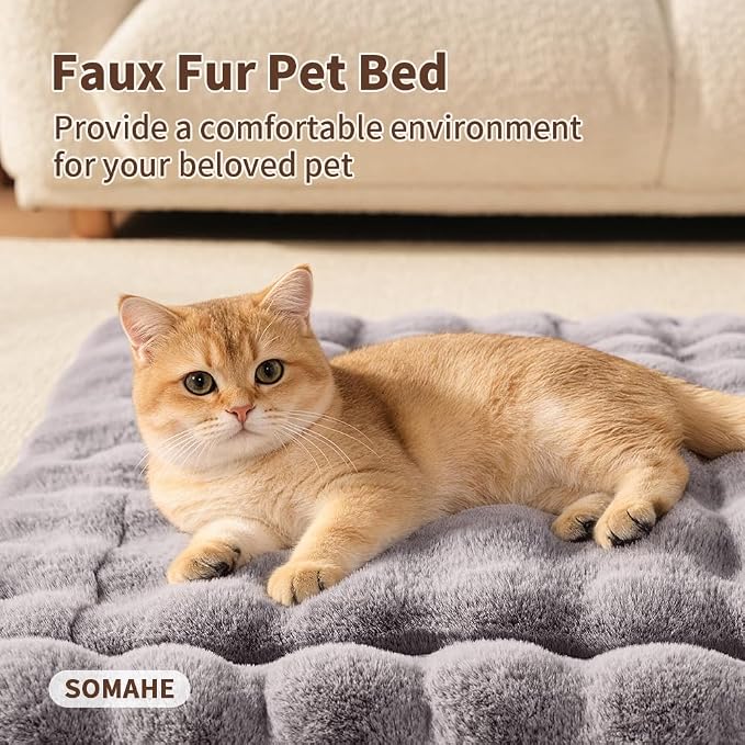 SOMAHE Soft Plush Cat Bed Mat, Machine Washable, Small 23x15 Dark Grey | Machine Washable + Non-Slip Paw Bottom: soft cat mat stays fluffy and steadier on floors, couches, and cat trees.