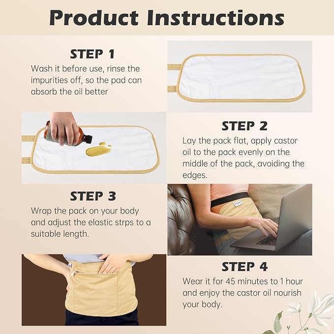 Castor Oil Pack Wrap for Neck, Castor Oil Compress for Liver Detox, Insomnia, Constipation, Yellow