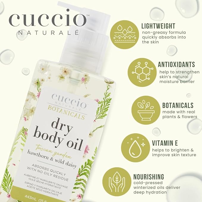Cuccio Naturale Hydrating Dry Body Oil – Lily & Italian Jasmine, Fast‑Absorbing Non‑Greasy Moisturizer for Soft Radiant Skin, 15 fl oz