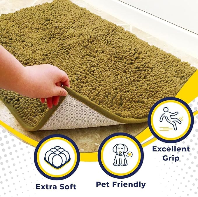 Muddy Mat® | Super Water Absorbent Door Mat Indoor, Microfiber Quick Dry Chenille Entryway Rug, Slip Resistant Front Door Mat, Indoor Mats for Entryway, Machine Washable Pet Rug, Mustard 3ft x 3ft