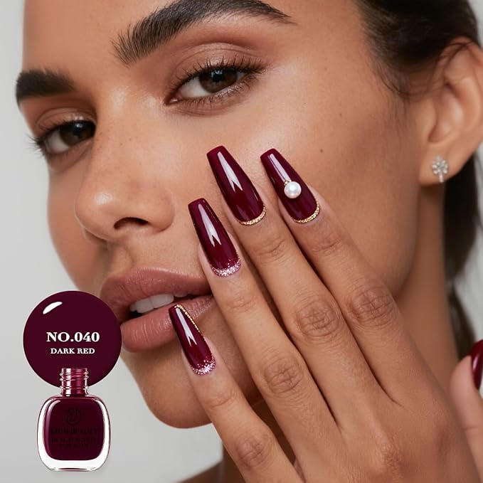 AZUREBEAUTY Dark Red Nail Polish, Quick Dry Strengthening Formula, Natural Nail Treatment, DIY Salon at Home, Women Gifts, 0.34 fl oz