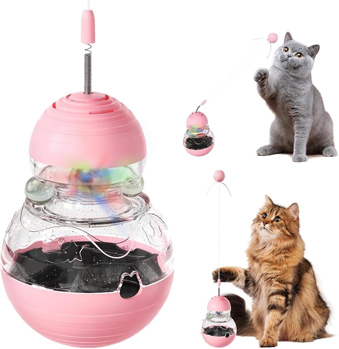 Interactive Wobble Cat Toy, Slow Food Treat Dispenser for Cats, Pink