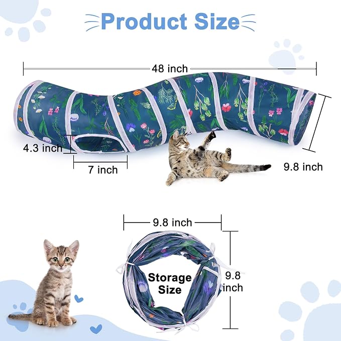 Glittme S-Shape Cat Tunnel, Foldable Cat Tunnels for Indoor Cats
